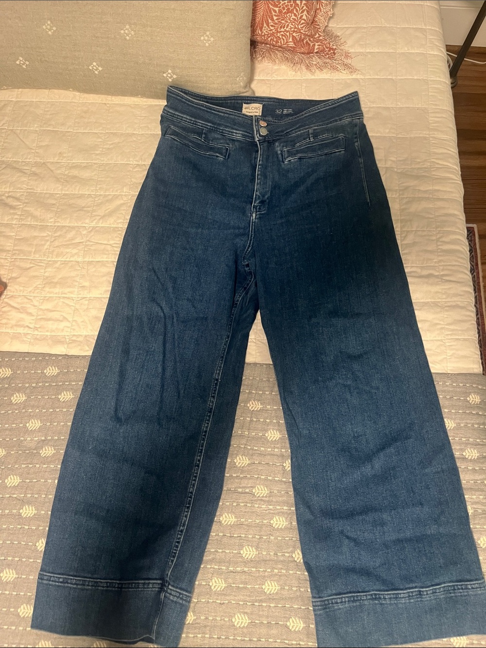 Pilcro Dark Blue Wide-Leg High-Rise Jeans